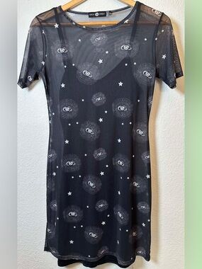 Sheer Black Mesh Dress with Eye & Star Print